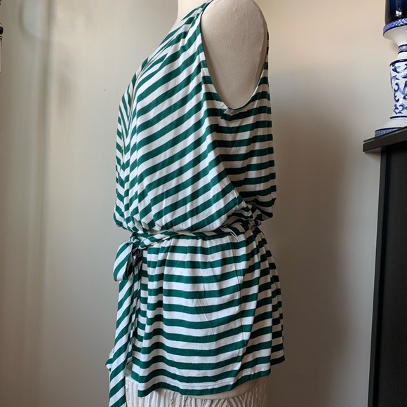 Talbots green & white striped knit tie-waist tunic tank - Picture 2 of 4